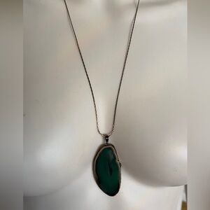 Silver tone agate long necklace